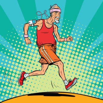 The old man runner, healthy lifestyle. Pop art retro vector illustration